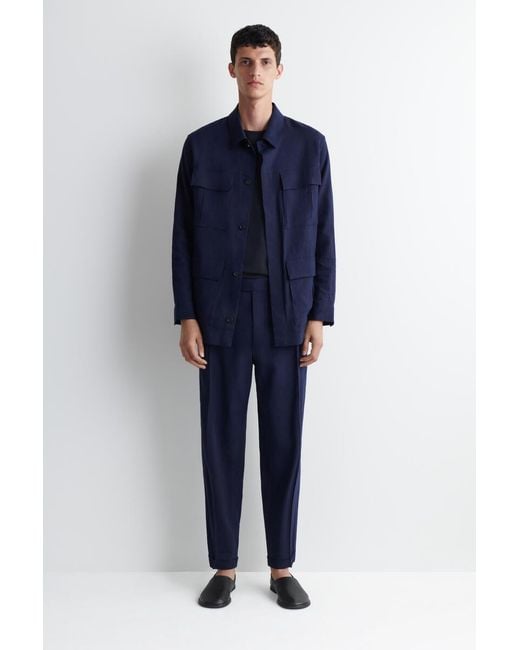 COS Blue Relaxed Linen Utility Overshirt for men