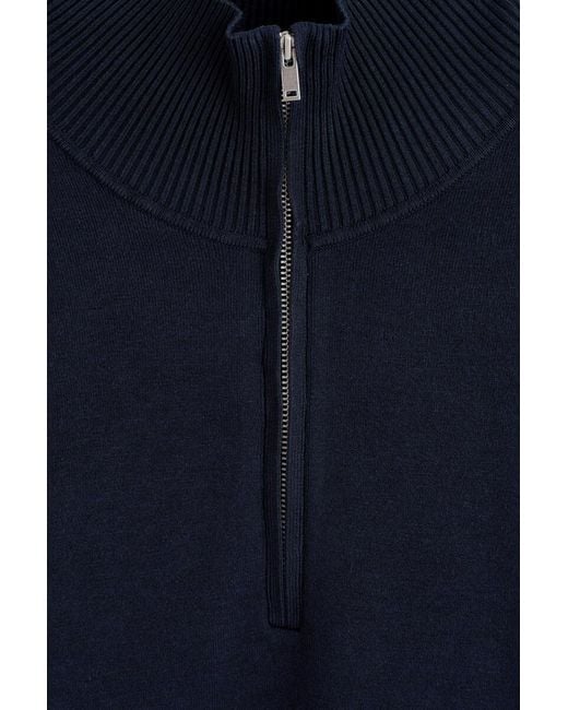 COS Blue Double-Faced Knitted Half-Zip Jumper for men