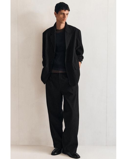 COS Black Seersucker Relaxed-Fit Straight-Leg Pants for men