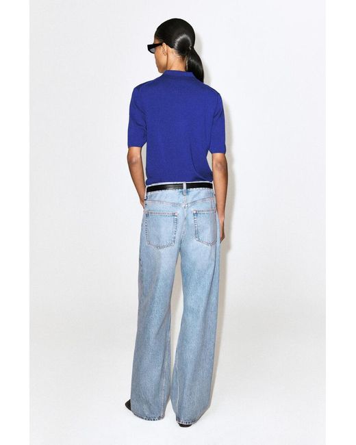 COS Blue Merino Wool Zip-Up Polo Shirt