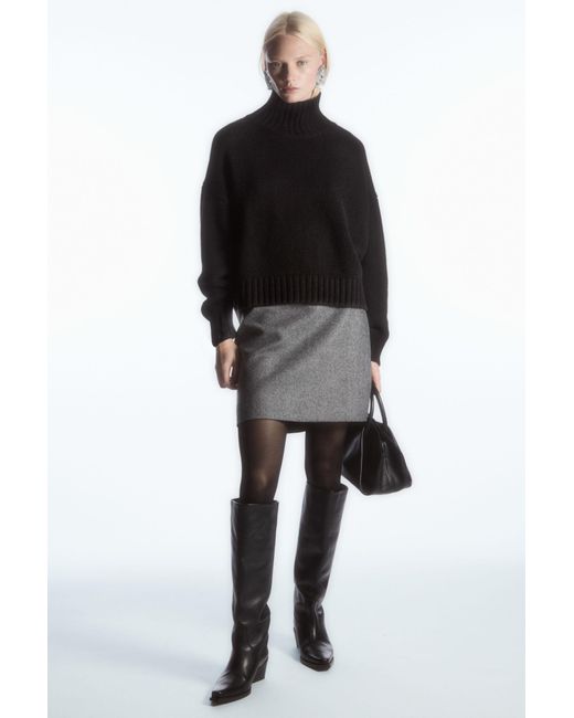 COS Gray Wool-jacquard Mini Skirt