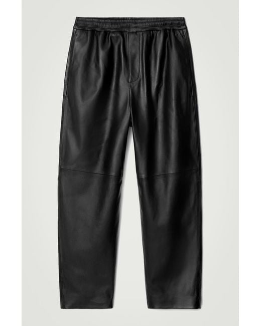 COS Black Elasticated Tapered Leather JOGGERS for men