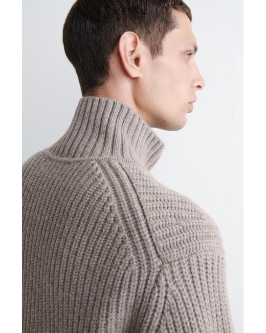 COS Gray Funnel-neck Knitted Wool Jacket for men