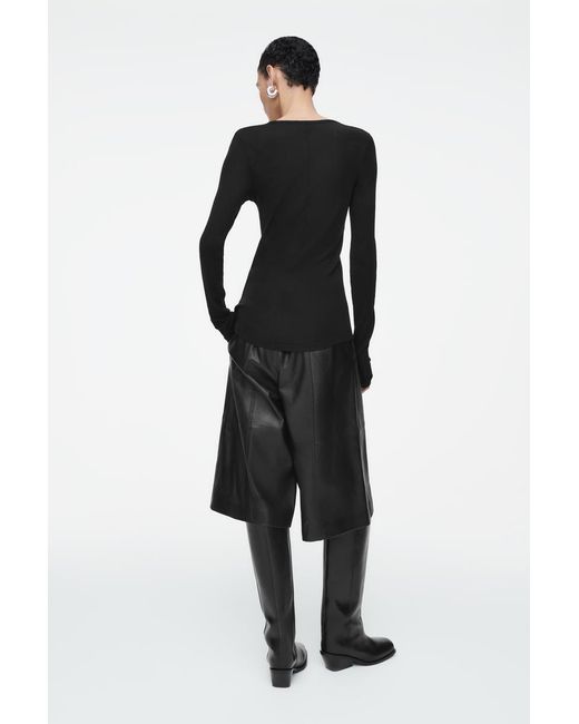 COS Black Scoop-Neck Merino Wool Long-Sleeved Top