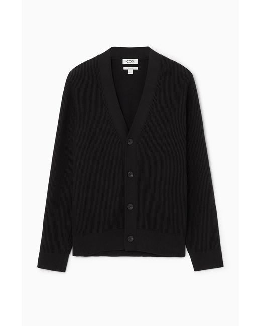 COS Black Ribbed Cotton Cardigan for men