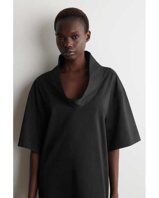 COS Black Mock-Neck Cocoon Mini Dress