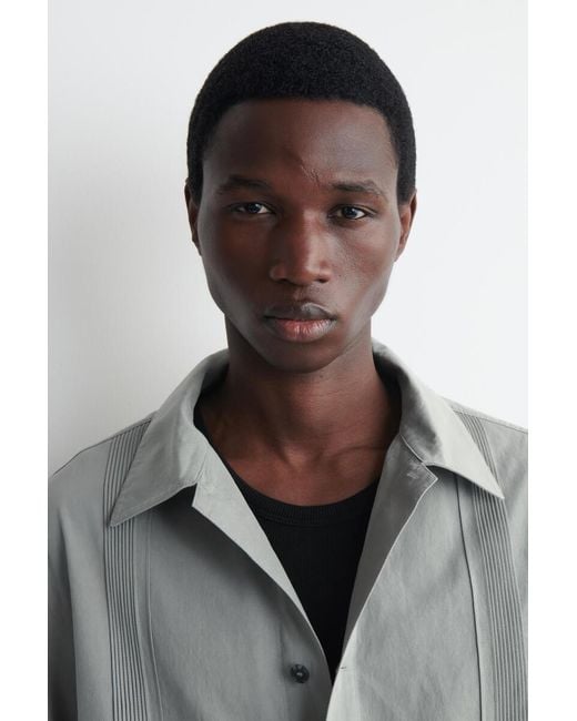 COS Gray Pintucked Cotton-Linen Overshirt for men