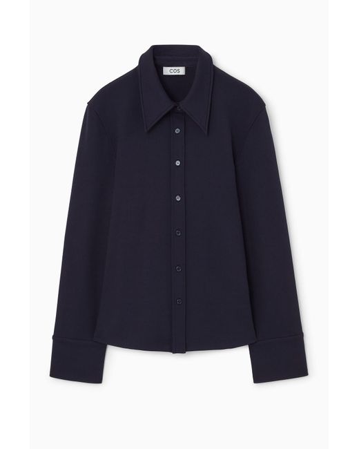 COS Blue EXAGGERATED-COLLAR Jersey Shirt