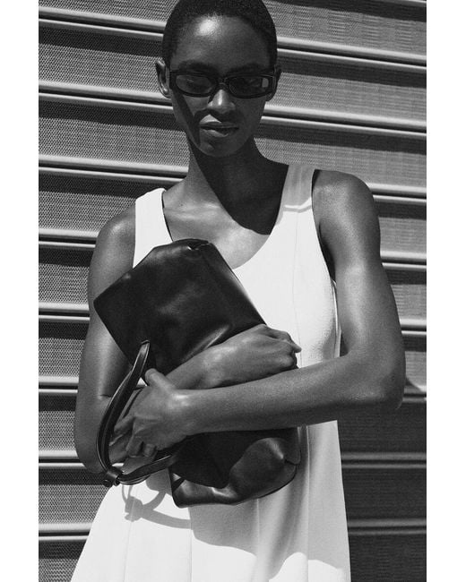 COS Black Slim Rectangular Sunglasses