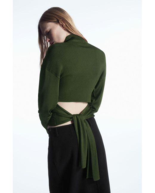 COS Green Open-back Ribbed-knit Top