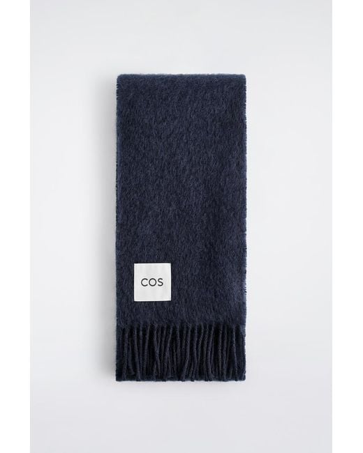 COS Blue Fringed Mohair Scarf for men