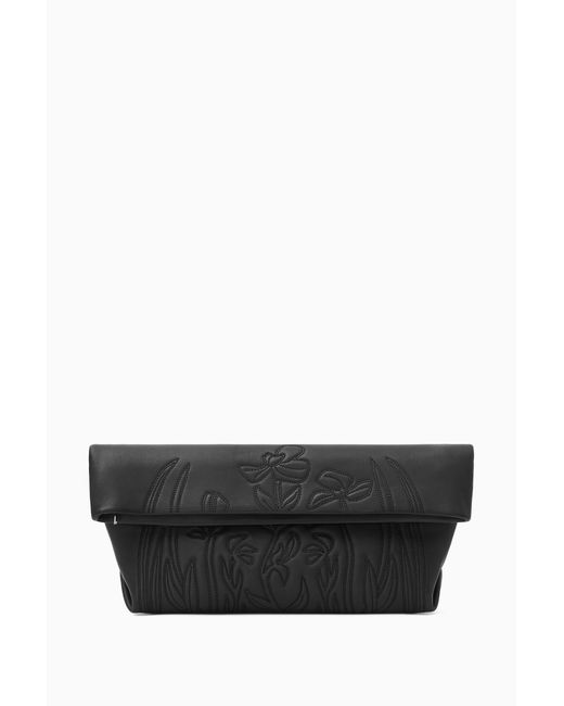 COS Gray Embroidered Western Clutch - Leather