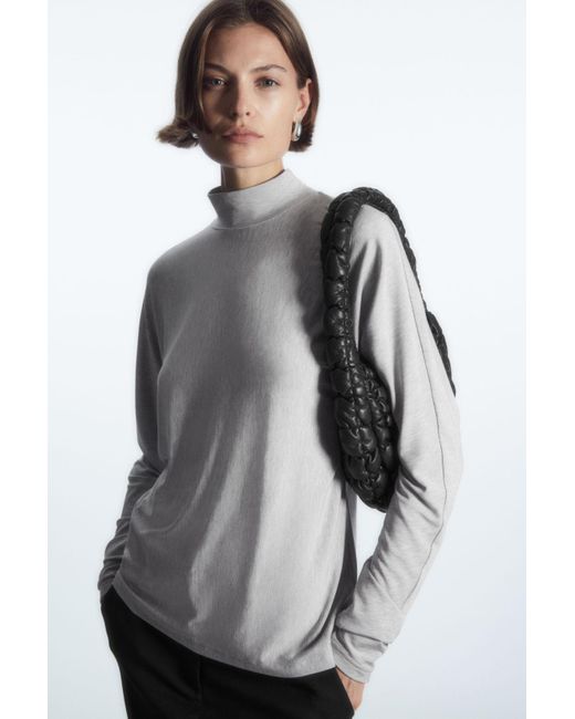 COS White Relaxed Long-sleeved Roll-neck Top