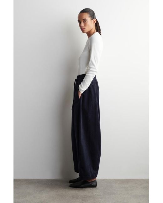 COS Blue Elasticated Corduroy Barrel-Leg Pants