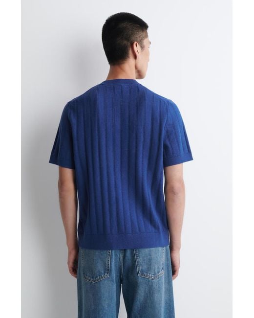 COS Blue Ribbed Merino Wool-Cotton T-Shirt for men