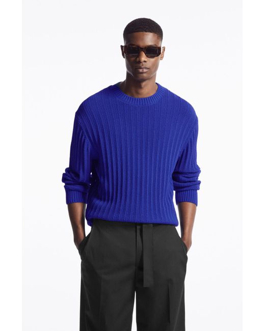 COS Blue Relaxed Open-knit Sweater for men