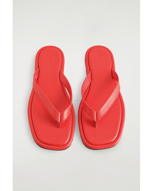 COS Pink Leather Flip Flops