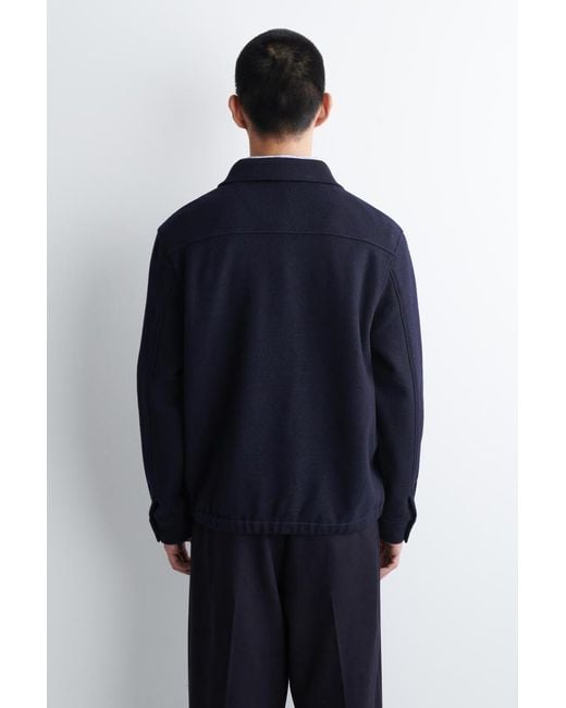 COS Blue Boiled-Wool Zip-Up Polo Jumper for men