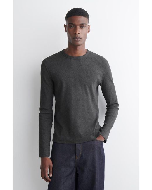 COS Schmales, Geripptes Langarmshirt Aus Baumwolle in Black für Herren