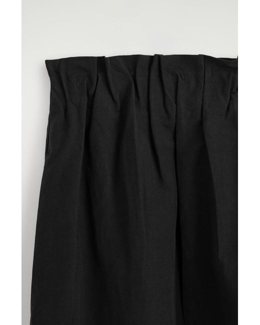 COS Black Cotton-Linen Balloon Midi Skirt