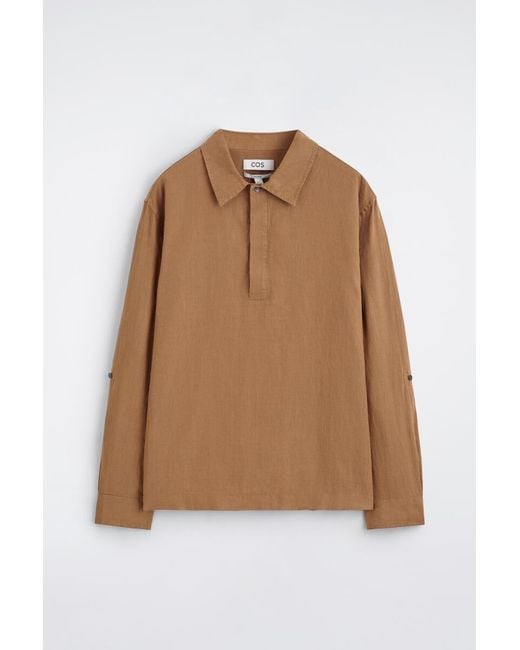 COS Black Linen Popover Shirt for men