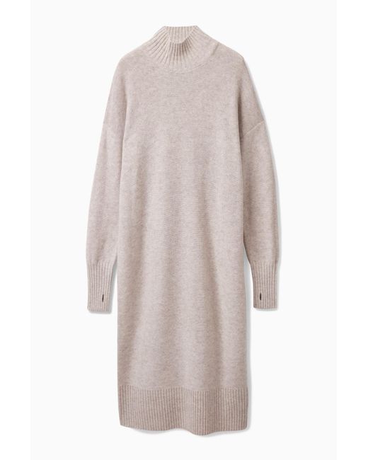 COS Wool Longline Knitted Dress in Beige