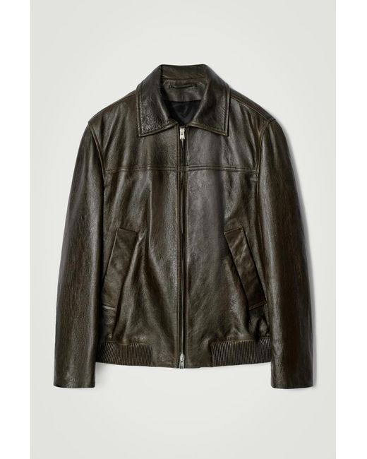 COS Black Leather Aviator Jacket​ for men