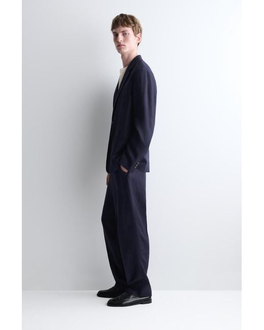 COS Blue Single-Breasted Linen Blazer for men