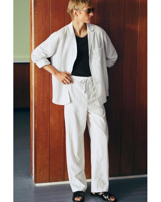 COS White Striped Textured Camp-Collar Shirt for men