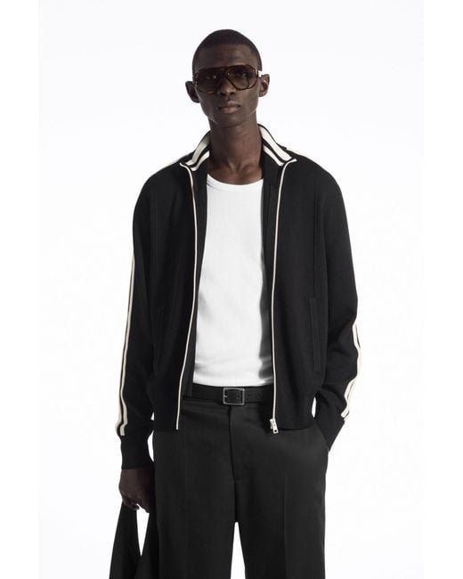 COS Black Contrast-stripe Knitted Track Jacket for men
