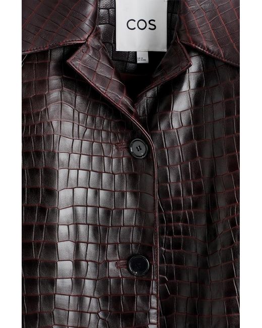 COS Black Croc-Effect Leather Long Coat