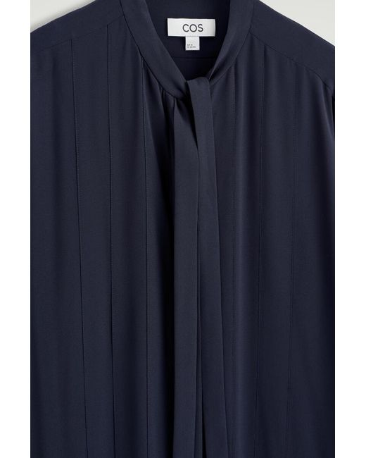 COS Blue Pleated Bow-Detail Midi Shirt Dress