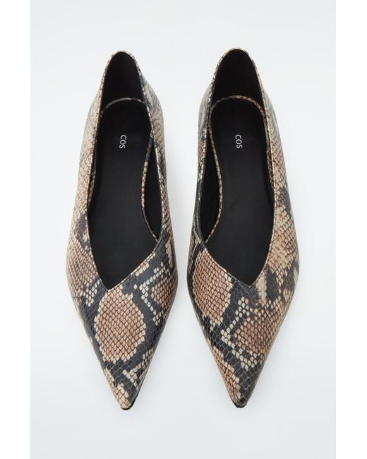 COS Brown Pointed Leather Kitten-Heel Pumps