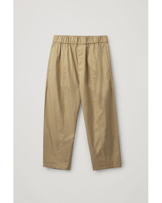 COS Cropped Cotton Poplin Trousers in Green | Lyst