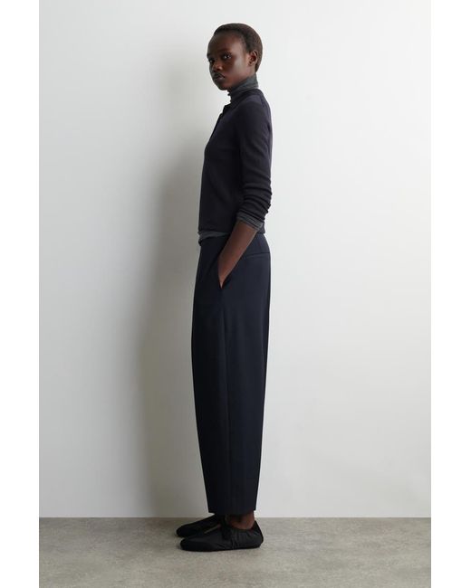 COS Blue Wool-Blend Barrel-Leg Pants