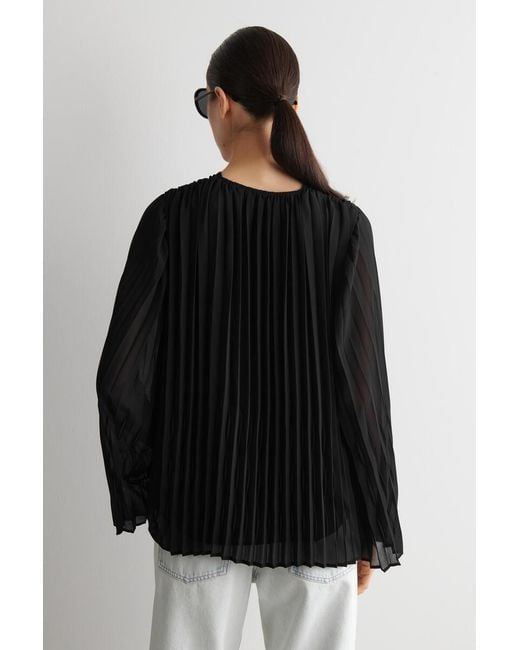COS Black Tie-Front Pleated Georgette Blouse