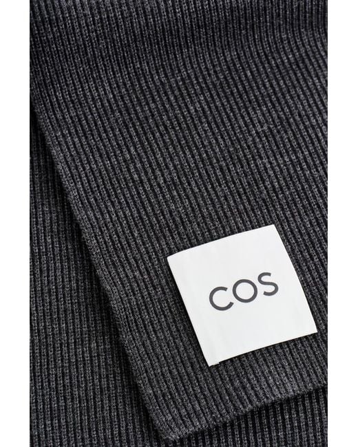COS Black Ribbed Wool Scarf for men