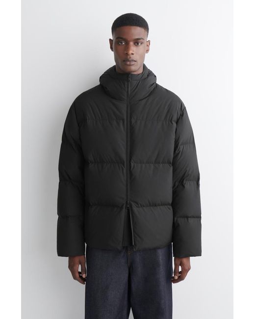 COS Black Hooded Down Puffer Jacket for men
