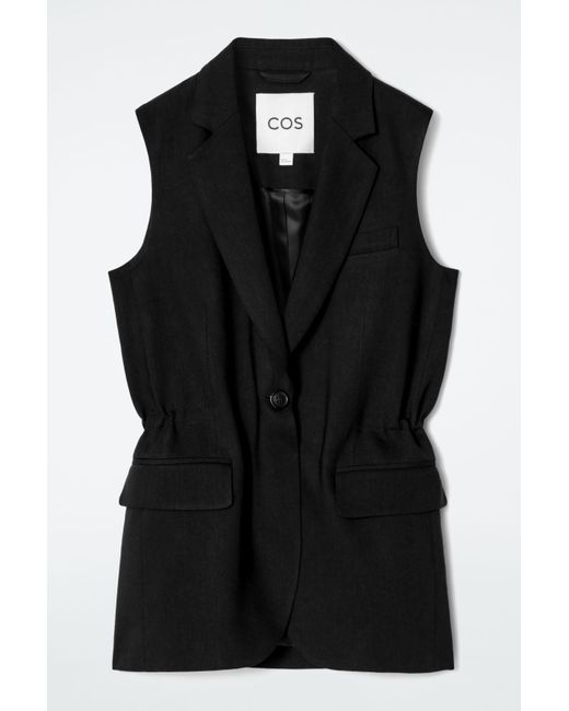 COS Black Slim Linen Waistcoat