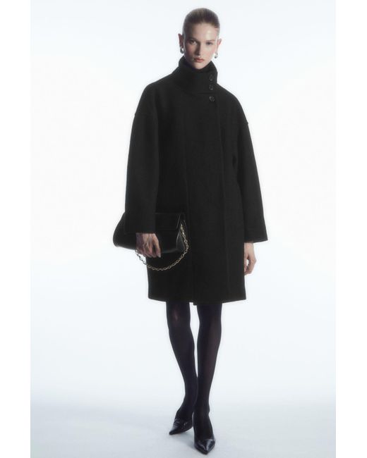 COS Funnel-neck Boiled-wool Coat in Black | Lyst
