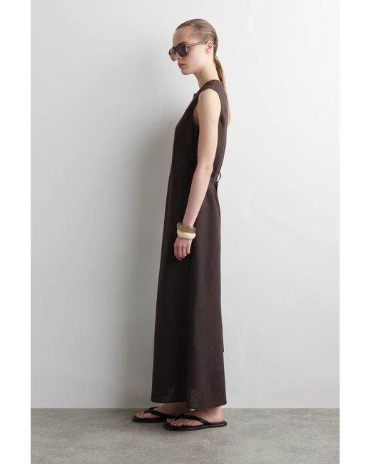 COS Black Bias-Cut Linen-Blend Midi Dress
