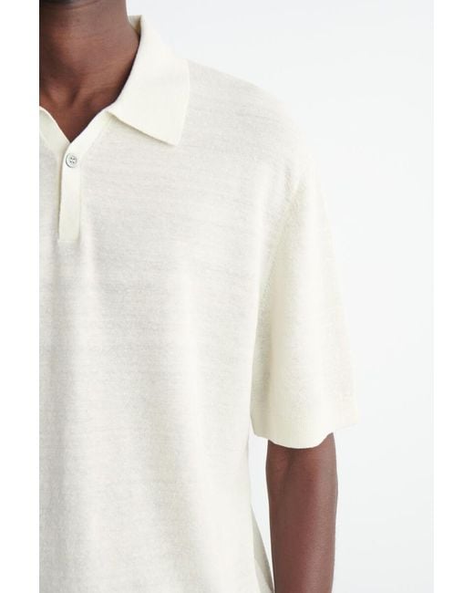 COS White Textured Knitted Linen Polo Shirt for men
