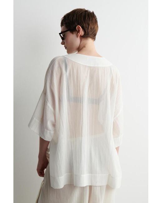 COS White Crinkled Tie-front Beach Shirt