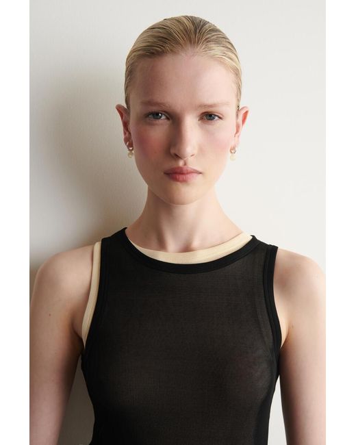 COS Black Ribbed Silk Tank Top