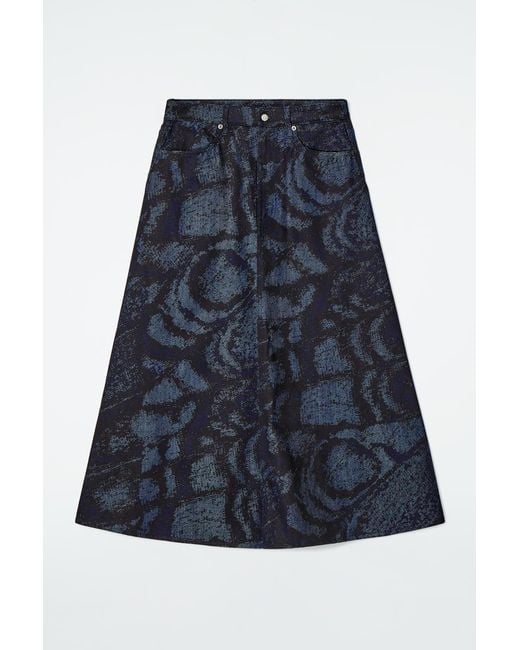 COS Blue Jacquard Denim A-Line Midi Skirt