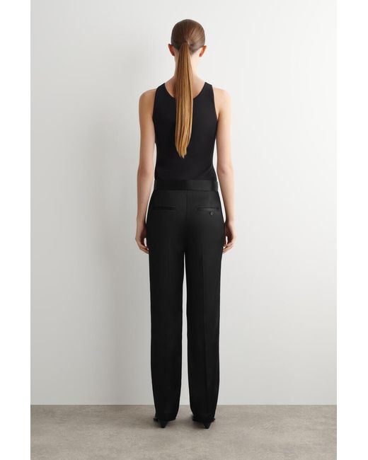 COS Black Tailored Satin Straight-Leg Trousers