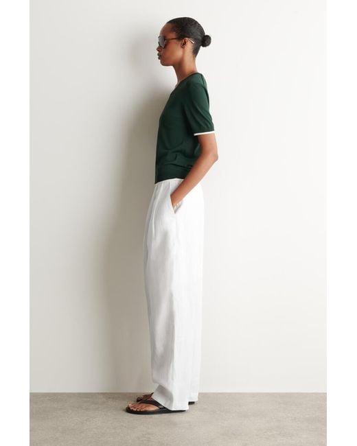 COS Green Layered-Detail Knitted V-Neck T-Shirt