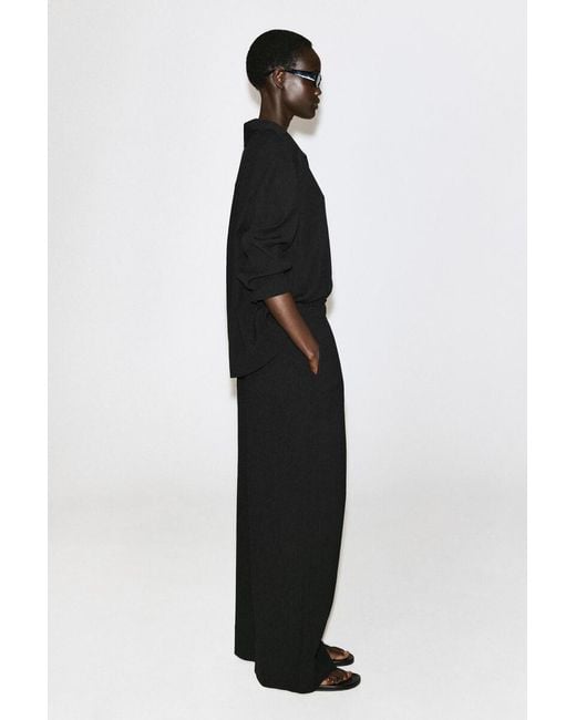 COS Black Crinkled-Jersey Wide-Leg Pants