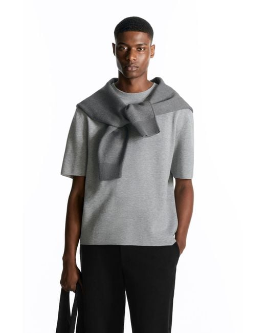 COS Gray Double-faced Knitted T-shirt for men