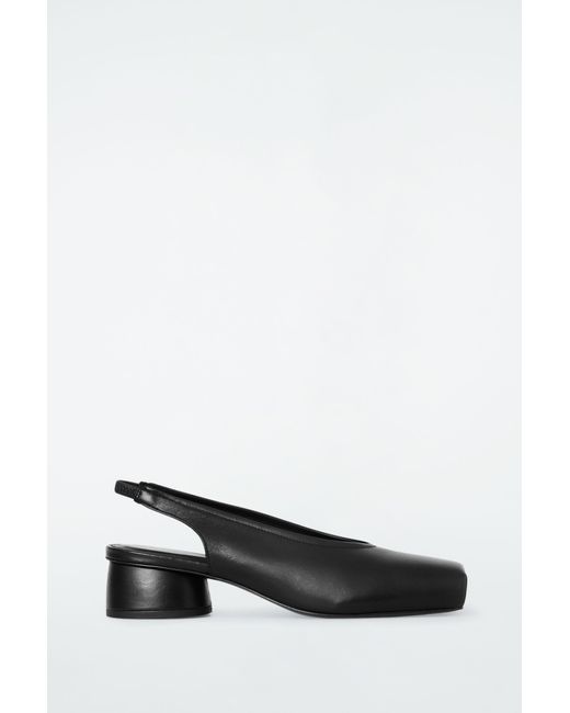 COS Black Square-toe Leather Heeled Ballet Pumps